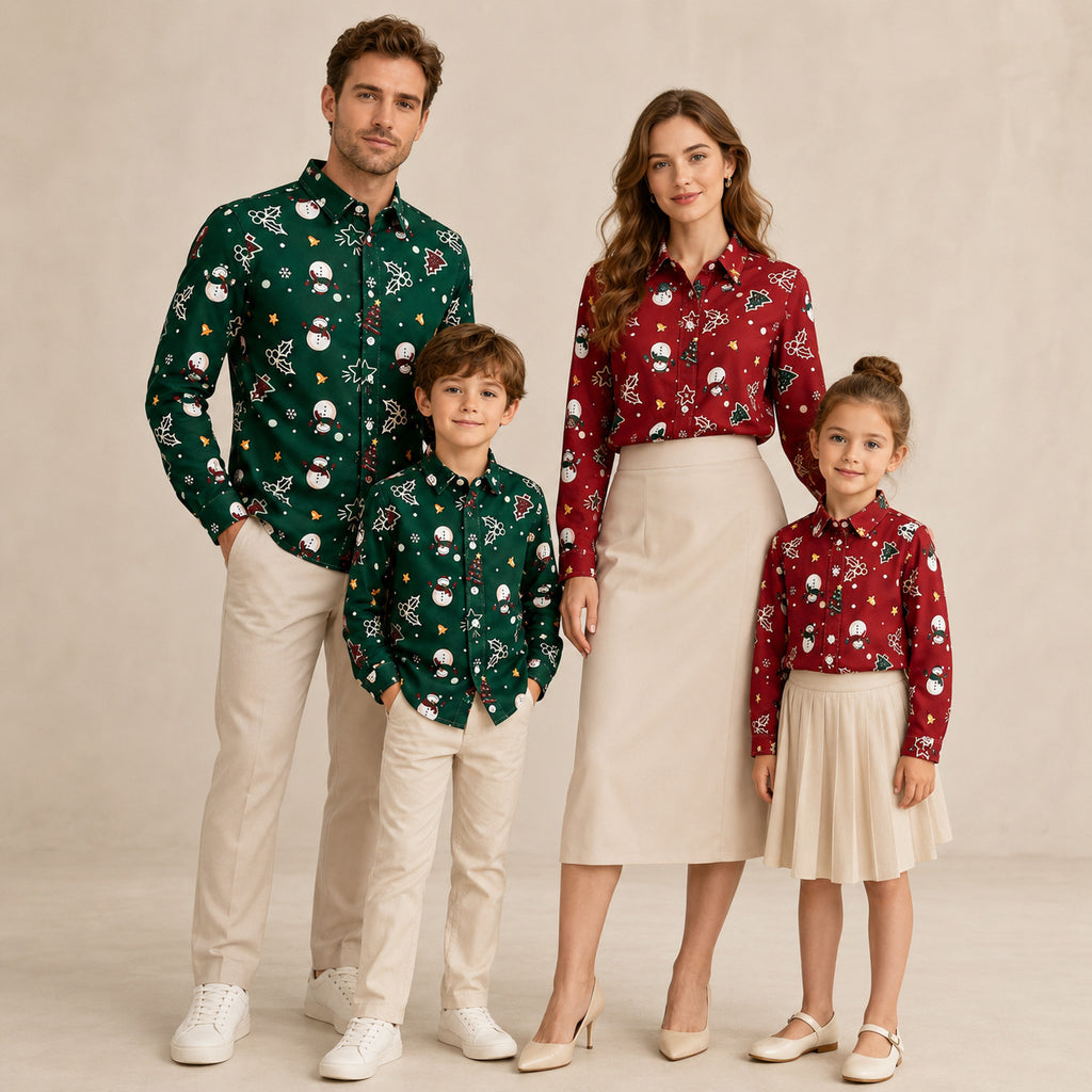 Christmas Matching Family Shirts - Cute Snowman Print Long Sleeve Tops