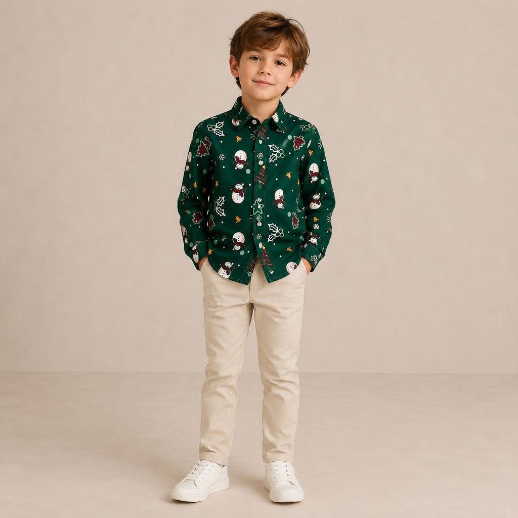 Christmas Matching Family Shirts - Cute Snowman Print Long Sleeve Tops
